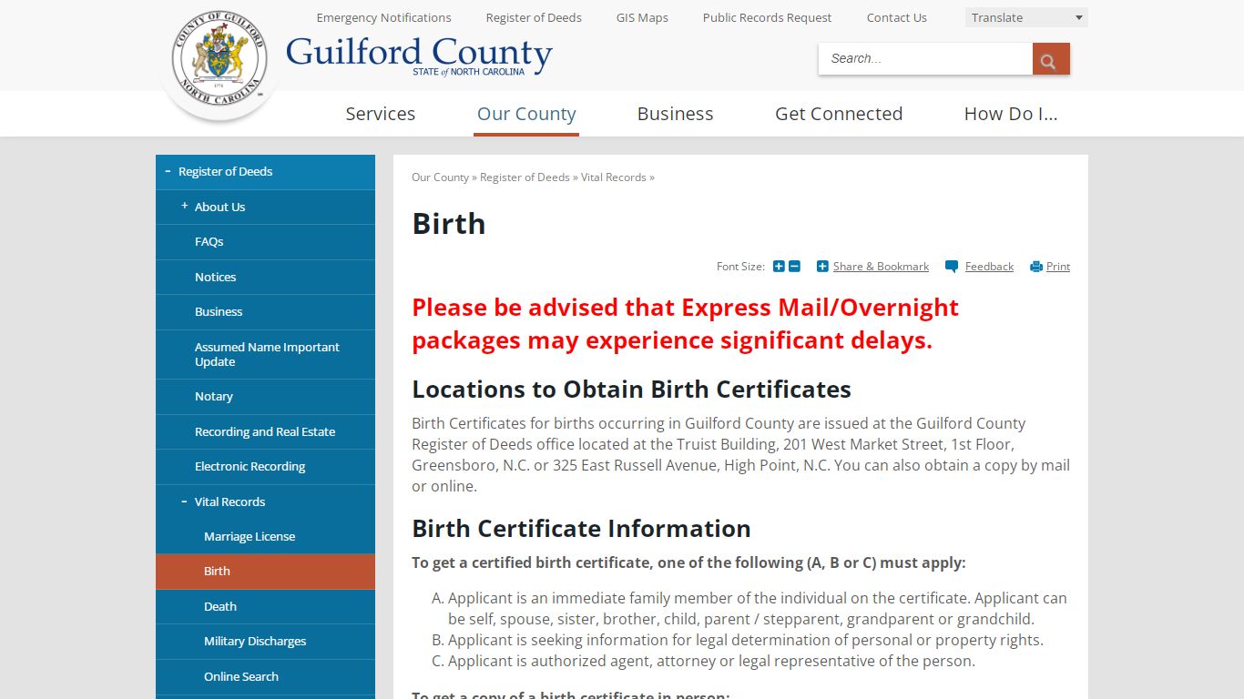 Birth | Guilford County, NC